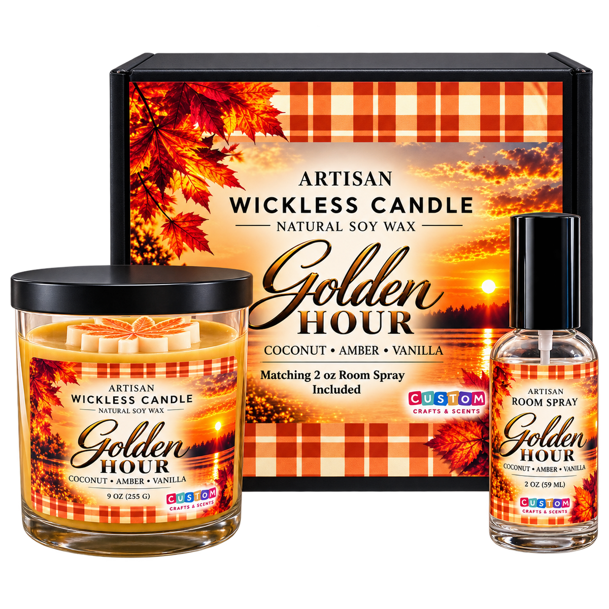 Golden Hour | Artisan Wickless Candle & Room Spray Set