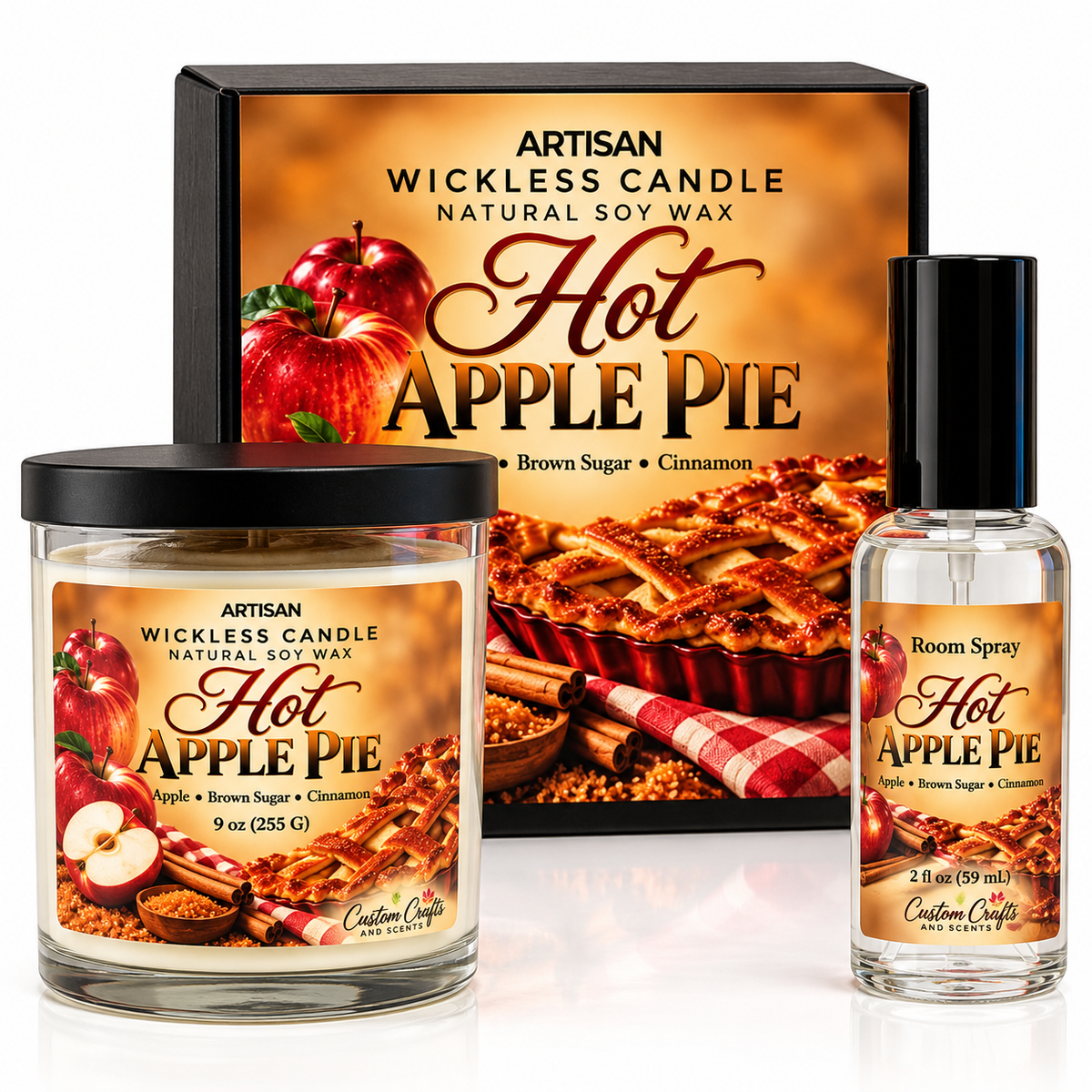 Hot Apple Pie | Artisan Wickless Candle & Room Spray Set